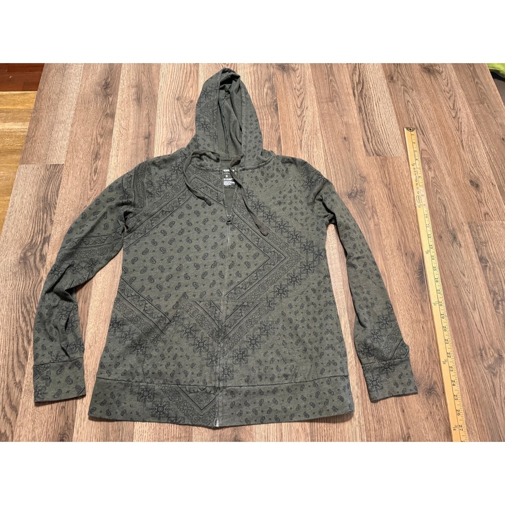 Sonoma Zip Up Hoodie Mens Small Green Adult Paisley Bandana Print Excellent
